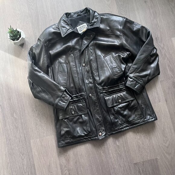 VINTAGE Leathers Leathers Black 100% Genuine 3/4 Length Leather "Car" Coat - Picture 10 of 15